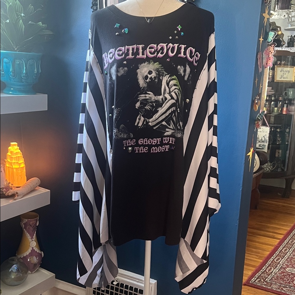Black and White Striped Beetlejuice Dress OOAK